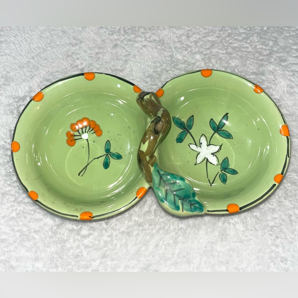 Divided Dish Basket Handle Made In Italy Italian Green floral #2 out 8200